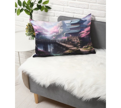 Декоративная двусторонняя наволочка "Японский садик" 50х70см габардин